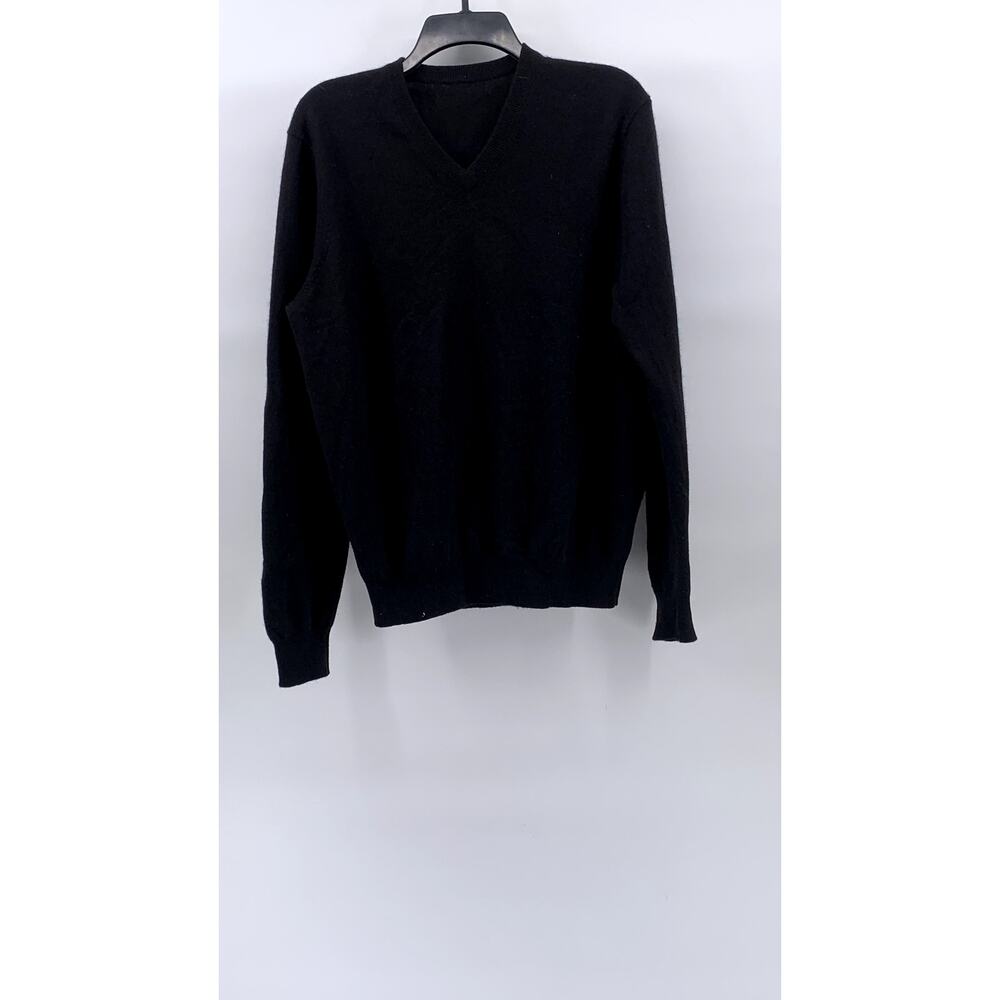 UNBRANDED Men’s Black Solid Cashmere V-Neck Long Sleeve Sweater SZ M